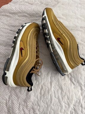 Nike Gold and Red Swoosh Air Max Style Sneakers